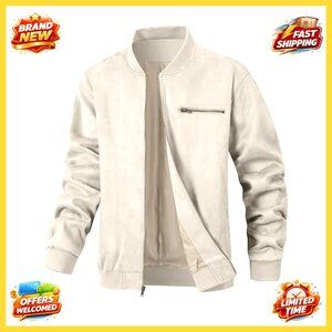 Vintage Suede Bomber Jacket Lightweight Casual Retro Varsity Coat